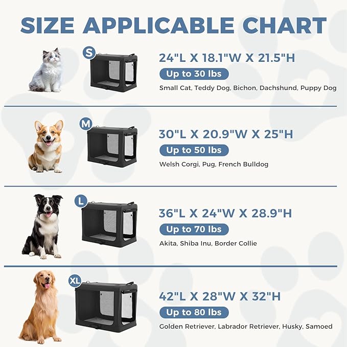DUMOS Dog Crate 24 Inch Travel Cat Pet Carrier for Small Dog, Portable Foldable Soft Pet Airline Approved Crate with Storage Bag & Washable Pad for Indoor Outdoor Dog Kennel Carrier (S-30lbs, Black)