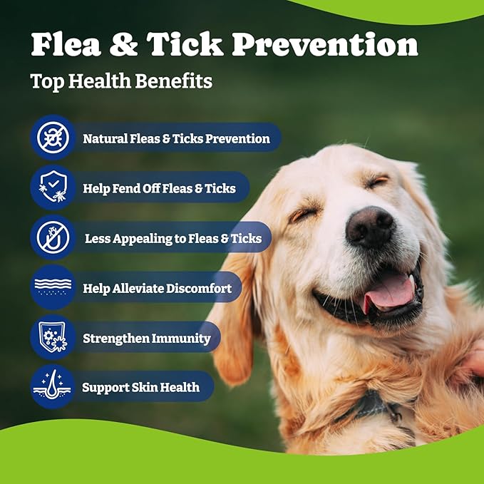 Flea & Tick Prevention for Dogs Chewables, YoYoBay Natural Dog Fleas and Ticks Control Supplement, Dogs Supplement, Natural Shield 5-in-1 Protection, Lamb & Apple Flavor, 180 Soft Chews