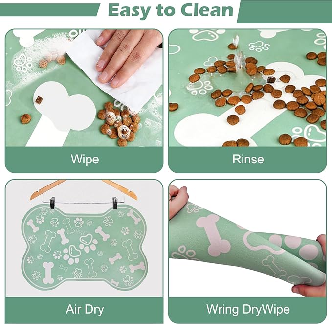 Dog Cat Mat for Food and Water,Rapid Absorbent Pet Feeding Mat, Bone Shaped Dog Placemat Bowl Mat with Rubber Backing,No Stains Pet Food Mats Indoor, Pet Accessories Supplies,Brown 12"×18"