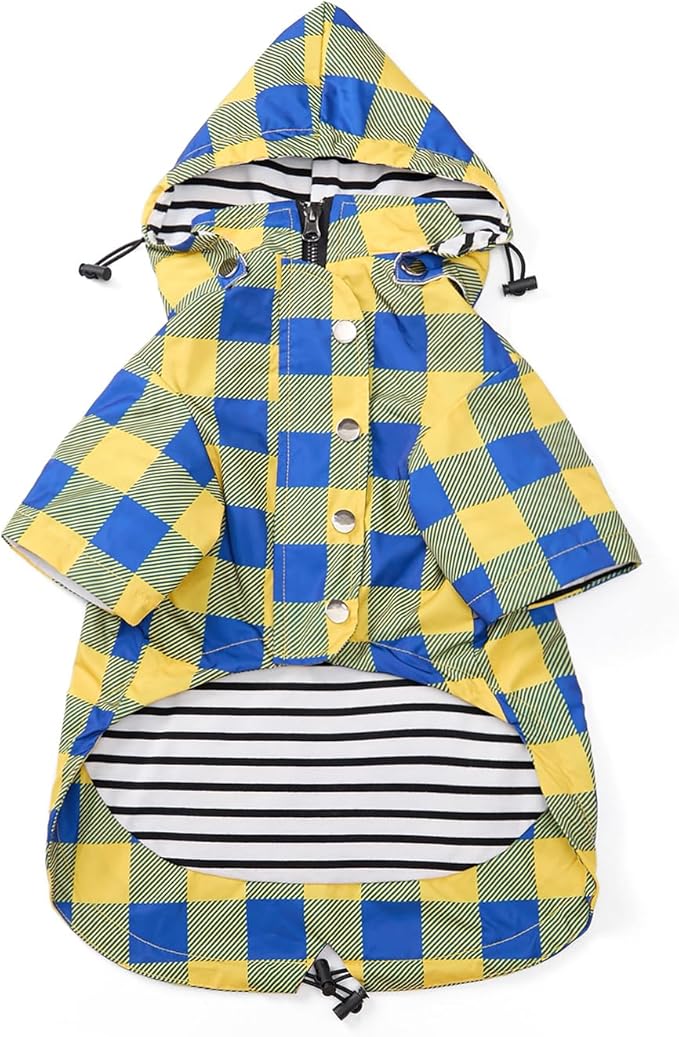 Dog rain Coat Waterproof Raincoat Puppy Jacket with Legs Buttons Zipper Hood Drawstring Fit for Yorkie Terrier Schnauzer Poodle Border Collie Labrador Golden Retriever 8lbs to 80lbs Yellow M