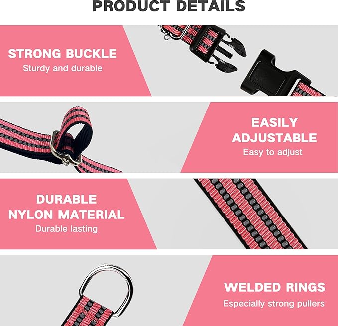 Hikiko Martingale Dog Collars Reflective Nylon Dog Collar with Quick Release Buckle Adjustable Training No Slip Dog Collar (Small, Cherry Pink)