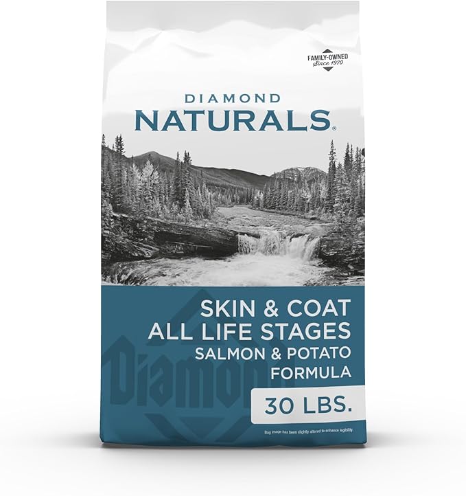Diamond Naturals Skin & Coat Real Salmon and Potato Recipe Dry Dog Food with Quality Protein, Omega Fatty Acids, Probiotics and Essential Nutrients to Promote Healthy Skin and Coat 30lb