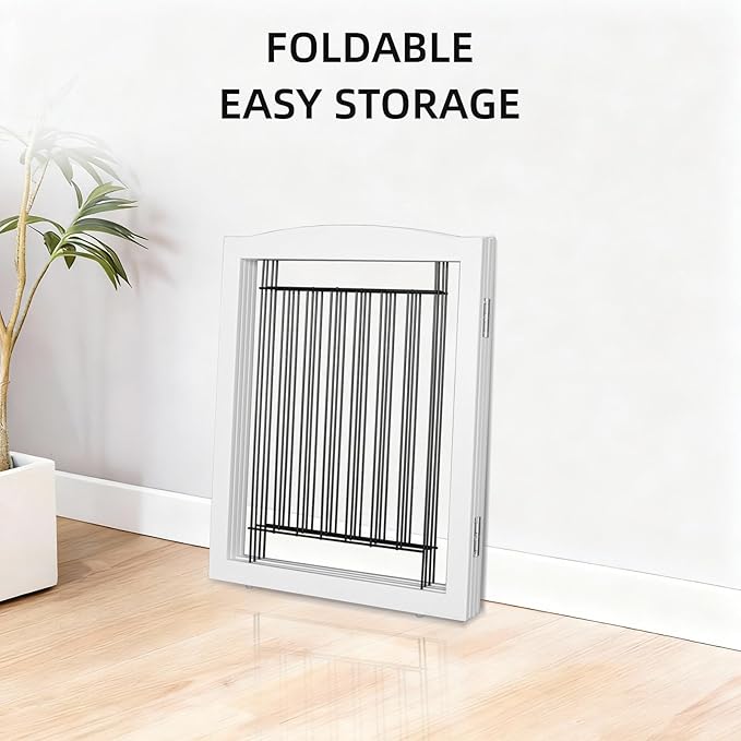ZJSF Freestanding Dog Fence Indoor, Foldable Dog Gate for Doorways, Stairs or Hallways, Sturdy Wood Extra Wide Pet Gate with Support Feet for The House, White, 32 "Height-3 Panels