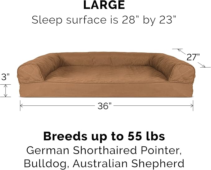 Furhaven Replacement Dog Bed Cover Quilted Sofa-Style, Machine Washable - Toasted Brown, Large