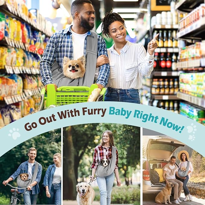 Pawaboo Small Dog Sling Carrier, Reversible Hands Free Dog Sling Carriers for Small Dogs and Cats, Puppy Slings Carrier with Safety Harness, Puppy Essentials, Light Gray