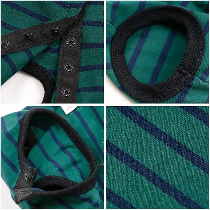 Dog’s Recovery Suit Post Surgery Shirt for Puppy, Wound Protective Clothes for Little Animals(Green Black Stripe-l)