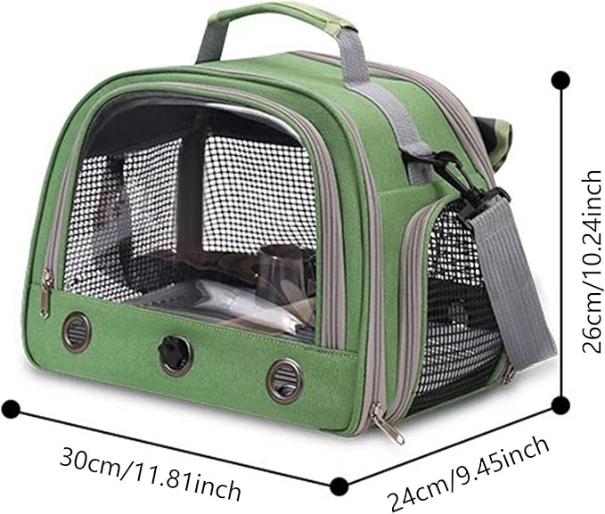 Bird Traval Carrier Cage, Bird Carrier with Seat Belt, Multifunctional Small Animal Backpack, Pet Transparent Breathable Carriers for Small Birds Parrots (Green)
