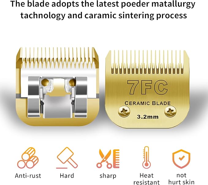 7 Pack Detachable Pet Dog Grooming Clipper Ceramic Blades Set,Compatible with Andis,Oster A5,Wahl KM10 Series Clippers,Gold (10+30+40+7FC+5FC+4FC+3FC)