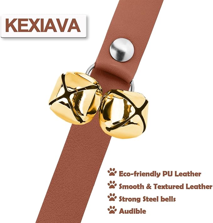 Leather Dog Bells, Puppy Potty Training Bell Dog Doorbell Potty Train Dog Bell for Potty Training Door Bells for Dogs to Ring to Go Outside Jingle Bells (Leather Brown, Round Paw 1 PCS)