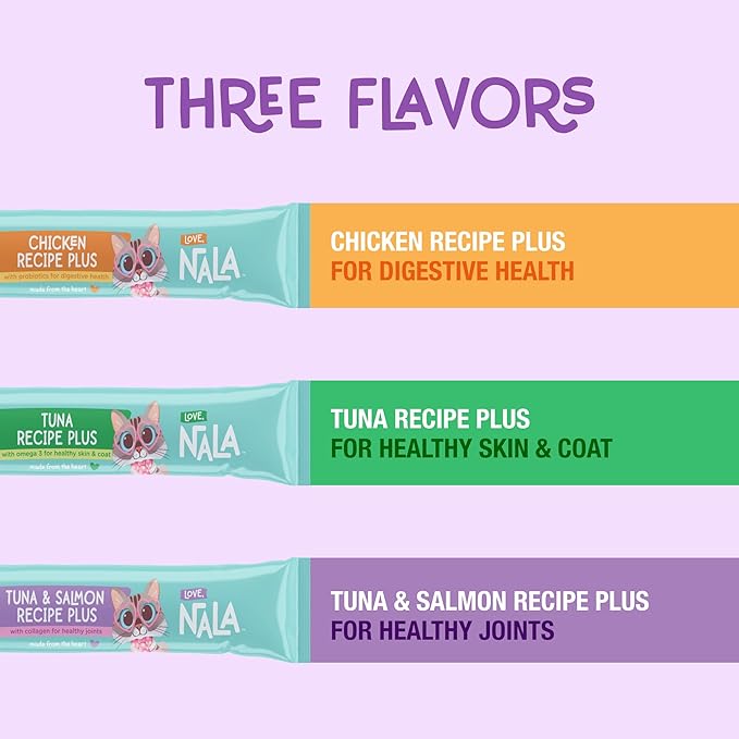 LOVE, NALA Digestive Health Chicken + Prebiotic Mousse Cat Treats – Lickable Squeeze-Up Puree, Topper or Treat – Grain-Free, 4 Pack – Human-Grade Protein, Non-GMO, No Artificial Additives