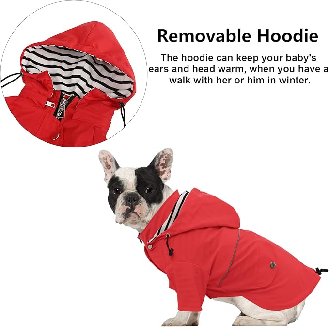 Morezi Dog Zip Up Raincoat with Reflective, Rain/Water Resistant, Adjustable Drawstring, Removable Hood, Raincoats with Legs 8lbs to 80lbs Available - Red - XL