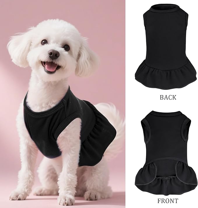 Dog Dresses Cat Skirt Solid Color Dog Clothes Summer Sleeveless Puppy Girl Clothes for Small Pet Dogs Cats (Black, Medium)