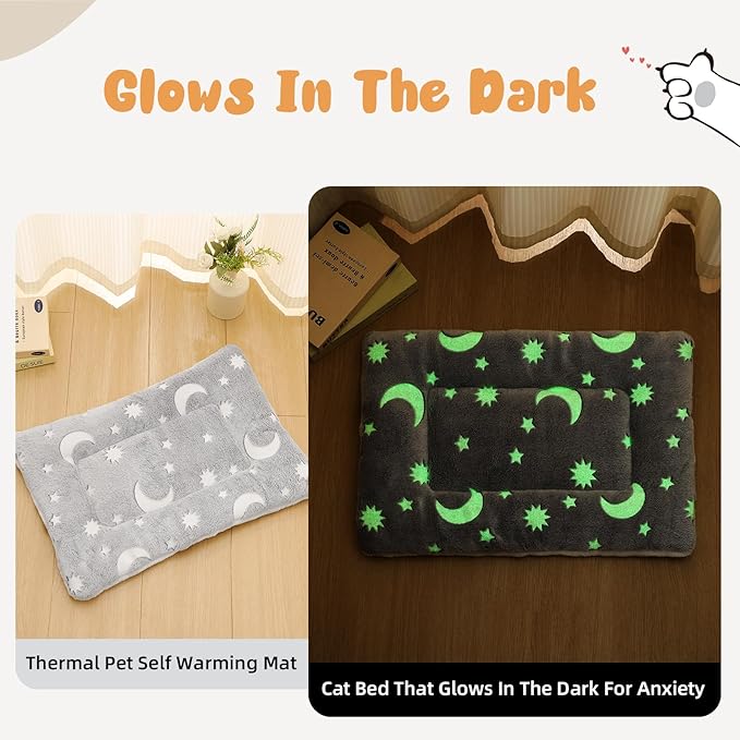 2-Pack Extra Large Self Warming Cat Bed Mat - 45x60cm (18"x24") Ultra Thick 5cm Thermal Pet Pad with Dual-Sided Design, Machine Washable for Indoor Outdoor Cats & Puppy Use Grey Stars Moon
