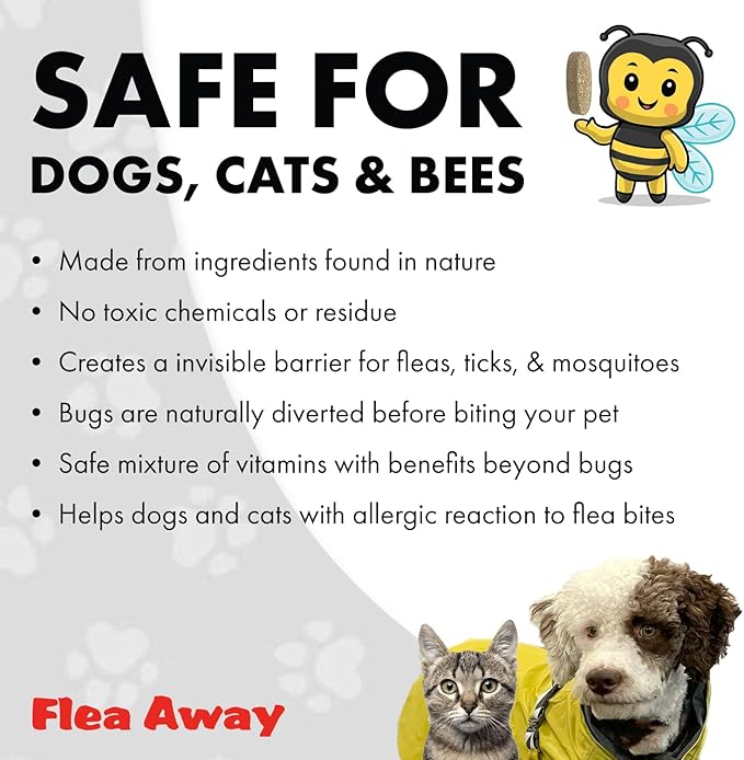 Flea Away All Natural Supplement for Fleas, Ticks, and Mosquitos Prevention for Dogs and Cats, 100 Chewable Treat Tablets, Single (Pack of 2)