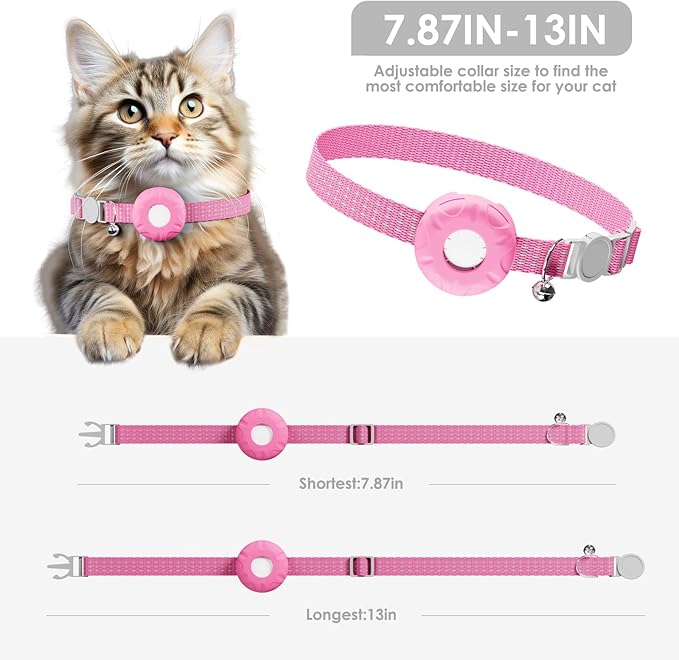 Cat GPS Tracker for Cats, Waterproof Pet GPS Tracker, Compatible with Apple Find My App (Only iOS), No Monthly Fee (White Tracker, Pink Cat Collar)-2025091601