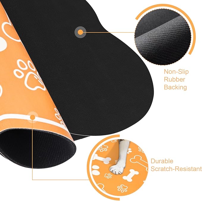 Dog Cat Mat for Food and Water,Rapid Absorbent Pet Feeding Mat, Bone Shaped Dog Placemat Bowl Mat with Rubber Backing,No Stains Pet Food Mats Indoor, Pet Accessories Supplies,Orange 17"×29"