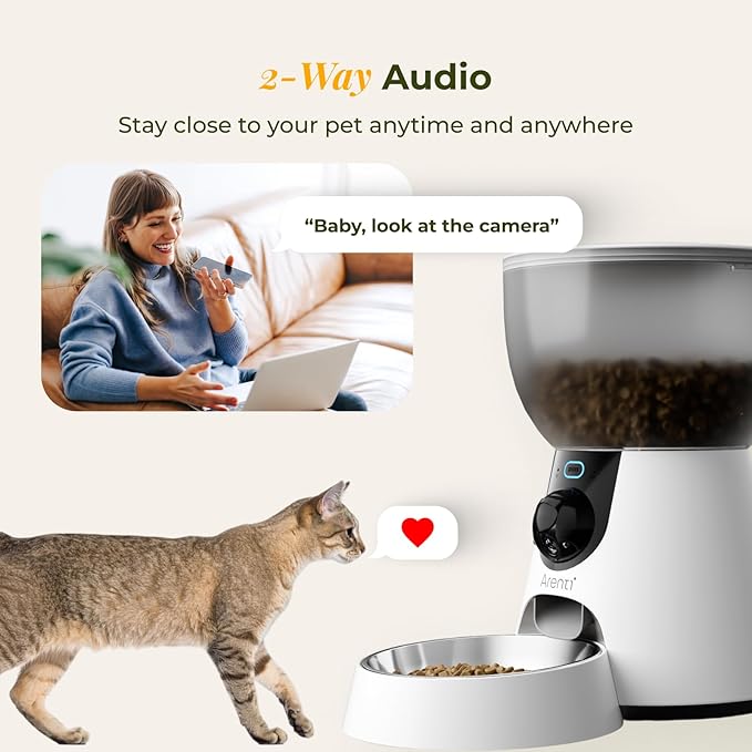 ARENTI Automatic Cat Feeder with Camera, 4L Auto Cat Food Dispenser for Cats, Smart WiFi Pet Feeder with App, 2K HD Two-Way Audio Meal Call, Dual Power, Color Night Vision, 2.4GHz/5GHz & Bluetooth