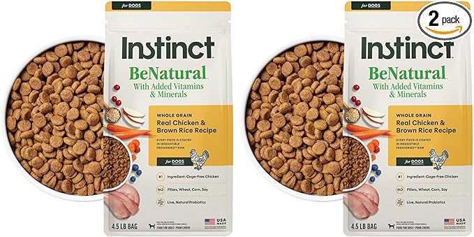 Instinct BeNatural, Natural Dry Dog Food, Raw Coated Kibble, Whole Grain - Real Chicken & Brown Rice, 4.5 lb. Bag (Pack of 2)