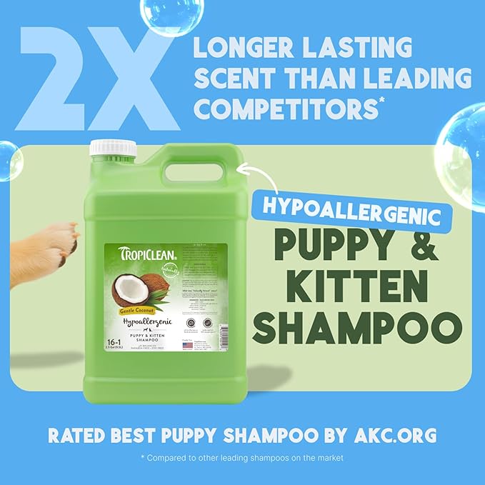 TropiClean Gentle Puppy Shampoo, Dog Shampoo for Allergies & Sensitive Skin, Professional Dog Shampoo, Made in USA, Gentle Coconut Scent, 2.5 Gallon