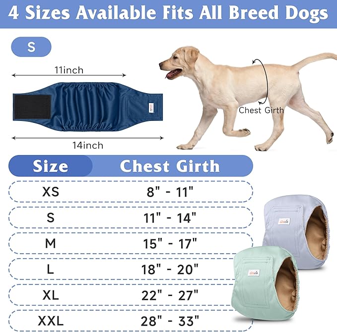 5 Pack Dog Diapers Male Reusable, Premium Belly Bands for Dogs, High Absorbing Male Dog Pee Wraps for Doggie in Incontinence or Excitable Urination Green XL
