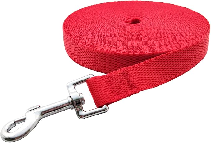 Nylon Training Dog Leash for Small Medium Large Dogs, 15ft 20ft 30ft 50ft Long Leash Dog/Puppy Lead for Obedience Recall Training, Camping (15ft, Red)