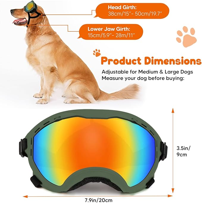 Dog Goggles,UV Protection Dog Sunglasses for Medium-Large Breed,Dogs Eye Protection with Adjustable Strap (Army Green)