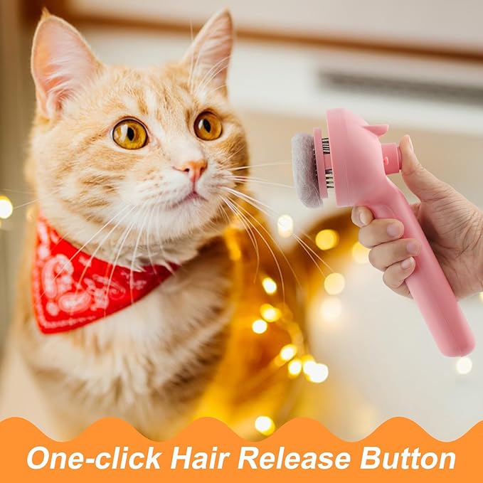 Pet Steam Brush for Dogs, 4 in 1 Cat Steam Brush for Long Short Haired, Self Cleaning Brush for Shedding, Metal Pet Misting Hair Comb with Handle for Grooming Kitten Dog(Pink)