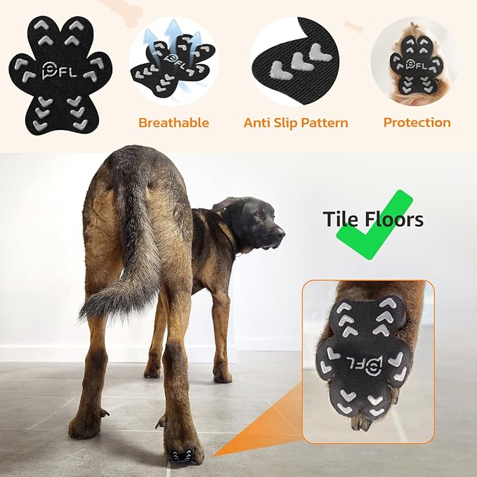 Anti Slip Dog Paw Protector Pads for Senior Dogs, Paw Pads for Dogs Traction, Disposable Self Adhesive Paw Grips for Old Dog on Slippery Hardwood Floor, Black 12 Sets (48pcs) M (11-20lbs)