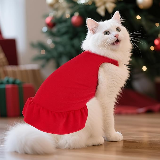 Dog Dresses Cat Skirt Solid Color Dog Clothes Summer Sleeveless Puppy Girl Clothes for Small Pet Dogs Cats (Red, Medium)
