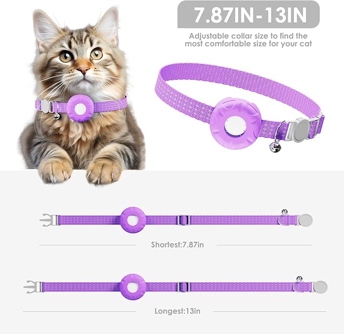 GPS Tracker for Cats, Cat GPS Tracker Compatible with Apple Find My App (Only iOS), No Monthly Fee Cat Tracker, Waterproof (White Tracker, Purple Cat Collar)