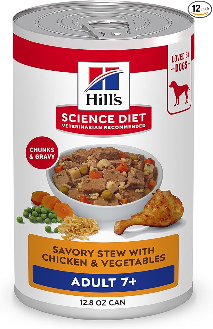 Hill's Science Diet Adult 7+ Wet Dog Food, Chicken & Vegetables, 12.8 oz. Cans, 12-Pack
