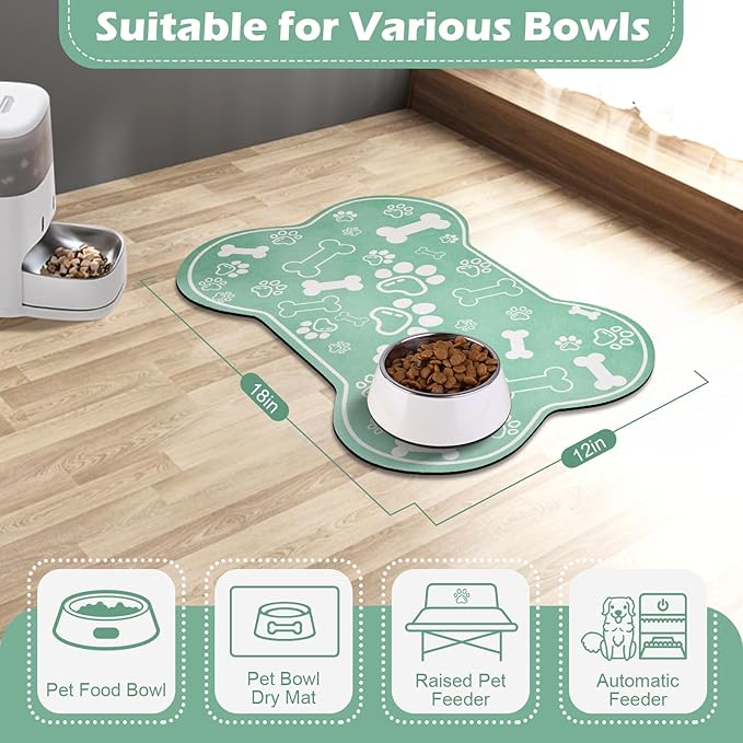 Dog Cat Mat for Food and Water,Rapid Absorbent Pet Feeding Mat, Bone Shaped Dog Placemat Bowl Mat with Rubber Backing,No Stains Pet Food Mats Indoor, Pet Accessories Supplies,Brown 12"×18"