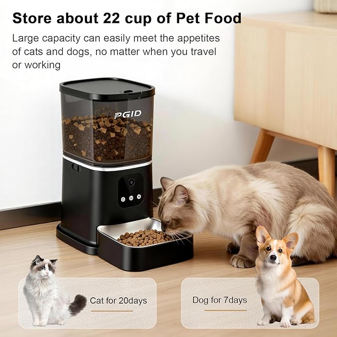 Automatic Cat Feeder, 2.4G WiFi Automatic Dog Food Dispenser,Auto Dog Feeder with APP Control, 5L Timed Auto Cats Food Dispenser w 2-Way Audio for Multiple Pe