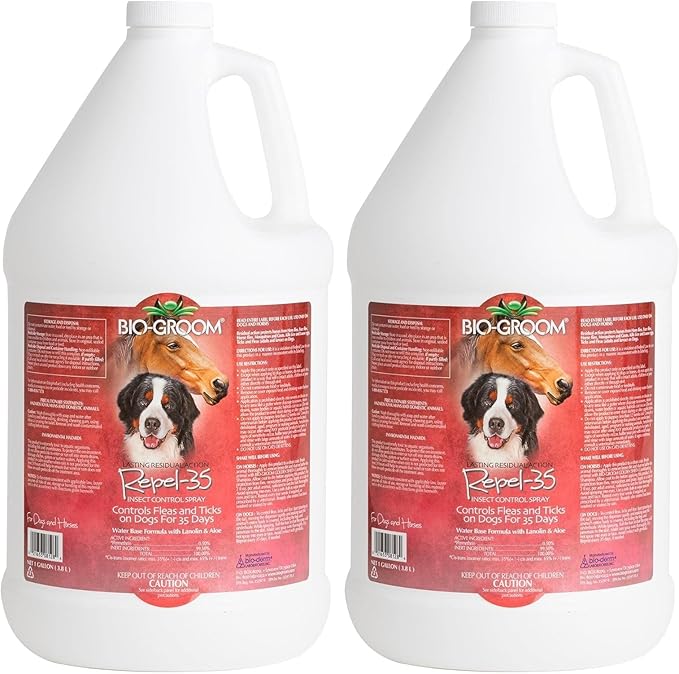 Bio-Groom Repel-35 Flea & Tick Dog Spray - Flea and Tick Prevention Treatment for Dogs, Cruelty-Free, Made in USA, Natural Repellent, Fly Spray for Horses - 1 Gallon (Pack of 2)