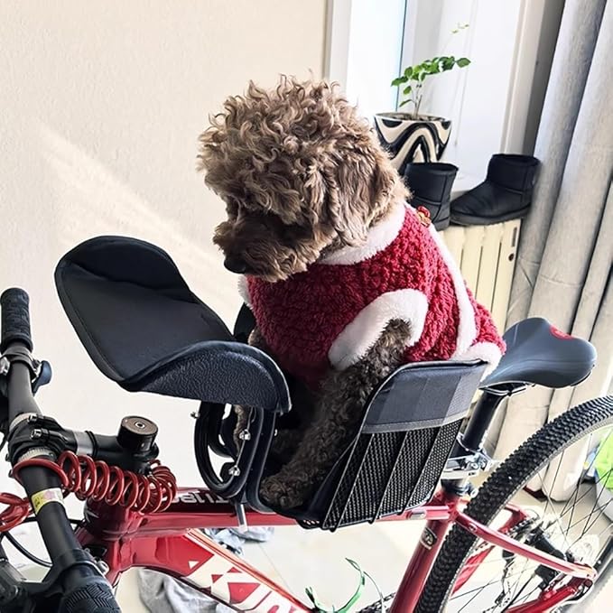Bike Dog Carrier Front Mount – Bicycle Pet Seat with Safety Tether, Quick-Release Clamp & Padded Liner for Small Dogs, Handlebar/Top-Tube Dog Bike Basket