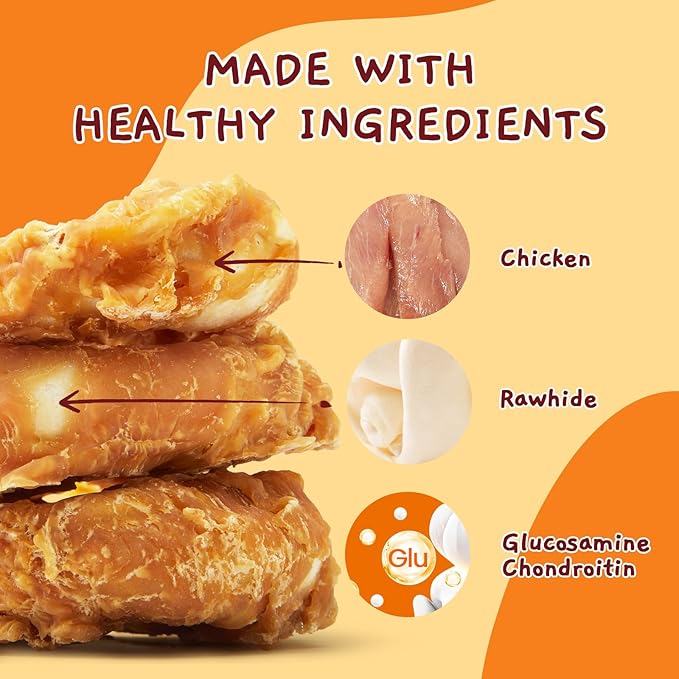 Jungle Calling Dog Treats Long Lasting, Rawhide Chews for Dogs, Chicken Wrapped Rawhide Donuts, Chewy Snacks for Medium Large Dogs (Pack of 2)