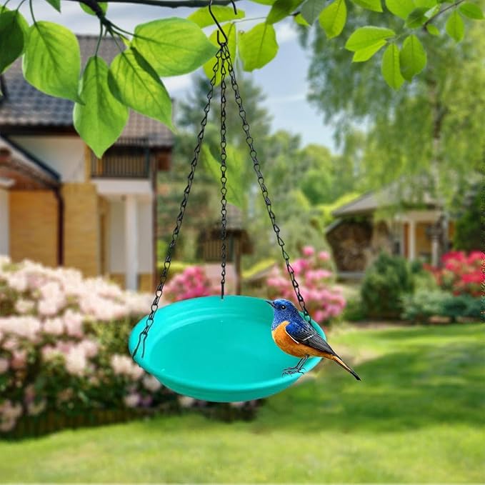 Hanging Bird Feeder and Waterer Tray Bird Food Tray Outdoor Birdbath Hanging Backyard Birdbath for Garden Balcony Trees Lawn, Green