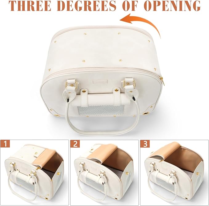 PetsHome Dog Carrier Purse, Pet Carrier, Waterproof Premium Leather Pet Travel Portable Bag for Cat and Small Dog Home & Outdoor Medium Beige