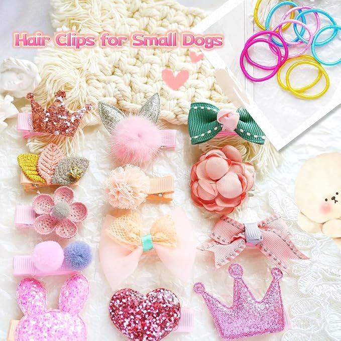 Dog Hair Clips Small Dog Hair Bows Cute Pet Grooming Accessories Alligator Clips Stay In Hair Barrettes Flower Crown Hairpin Topknot Pet Headdress Bowknot Yorkie Puppy Maltese Girls Dogs (Pink)
