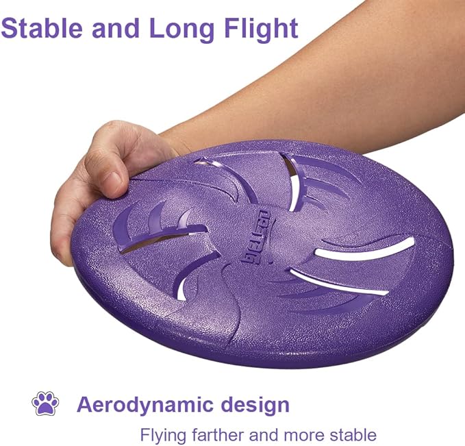 Indestructible Dog Discs, Interactive Catch & Fetch Toys for Small Dogs, Floats in Water & Safe on Teeth, 7.48 inch (Small, Purple)