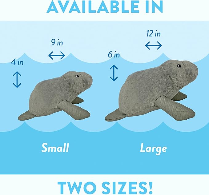 Spunky pup Clean Earth Plush Dog Toy with Squeaker - Recycled, Eco-Friendly, Floats for Beach, Lake, Pool - Manatee, Large