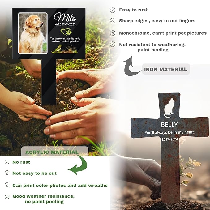 Custom Pet Cemetery Markers - Dog Grave Markers Outdoor Pet Grave Markers Cat Grave Markers for Cemetery Dog Tombstones for Graves Outdoor (A-Cross2)