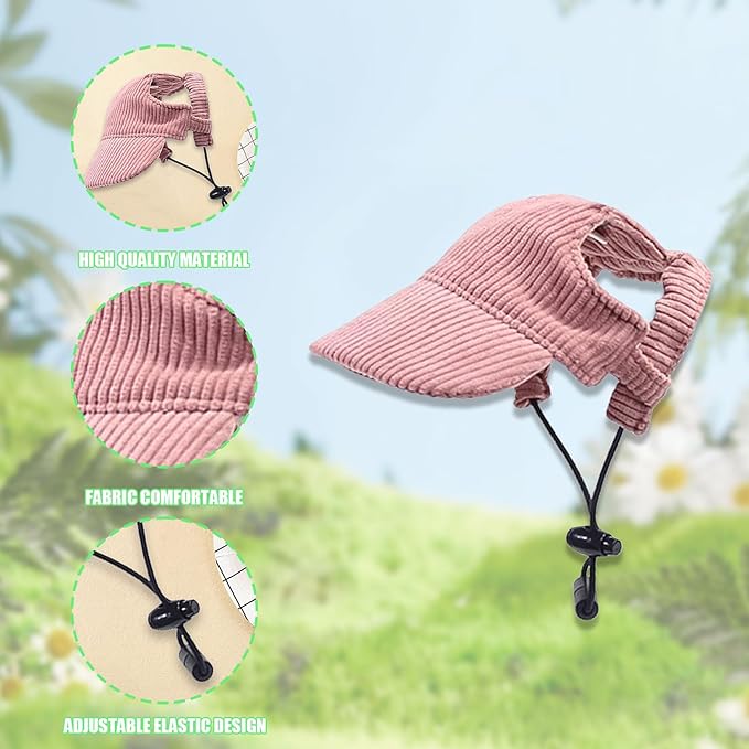 Dog Baseball Cap, Dog Cat Summer Beach Visor Hat with Ear Holes, Adjustable Puppy Sunbonnet Headdress (Pink, X-Small)