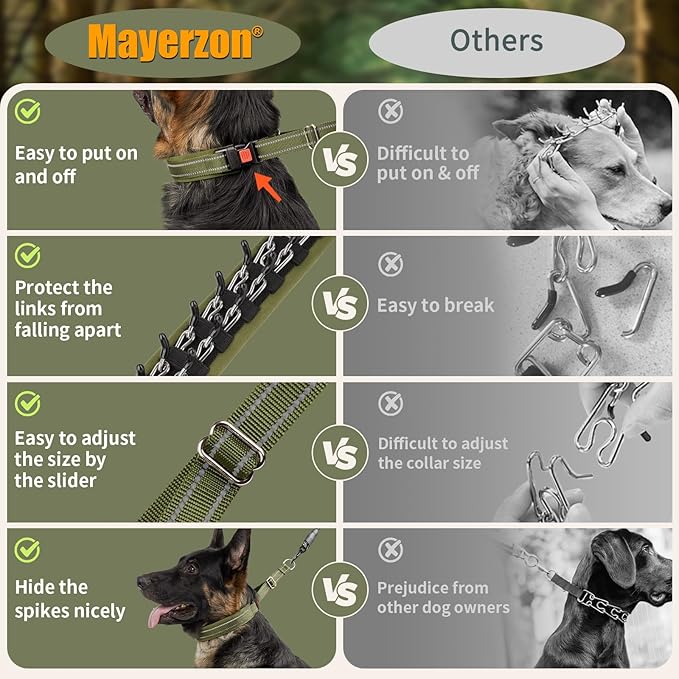 Mayerzon Martingale No Pull Collar for Medium Large Dogs German Shepherd Doberman Pitbull, Patented Anti Pull Correction Dog Collar for Safety Walking Training, Reflective, Adjustable(M/L, Army Green)