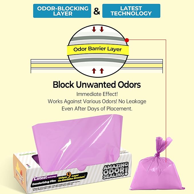 Odor-Sealing Cat Litter Bags - 100 Count Unscented Cat Poop Bags with Strong Odor Control, Leakproof & Durable Pet Waste Bags (Size:XL, Color: Purple)