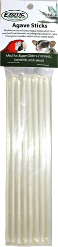 Agave Sticks (8 Straws) - Natural Organic Agave Nectar Straws - Sweet Treat for Small Animals - Sugar Gliders, Marmosets, Parrots, Canaries, Finches, Parakeets, Cockatiels, Other Birds