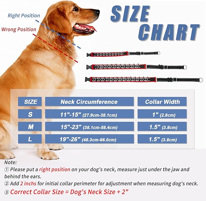 M Red Heavy Duty Nylon No Pull Dog Collar with Buckle, Adjustable Anti Pull Reflective Slip Collar for Large Medium Small Dog Training Walking