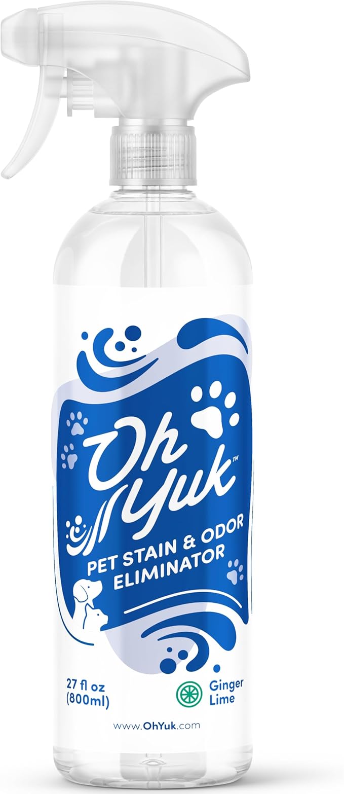Oh Yuk Probiotics Pet Odor Eliminator and Stain Remover Spray – Dog & Cat Urine and Poop Odor Eliminator for Home, Pet Pee Smell Remover & Deodorizer – 27 fl oz (Fresh Ginger Lime)