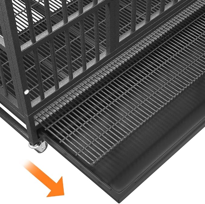 38 Inch Heavy Duty Dog Crate Cage with Wheels, Indestructible and Escape Proof Steel Kennel Indoor for High Anxiety Dogs with Sturdy Locks, Double Door and Tray, Extra Large XL XXL