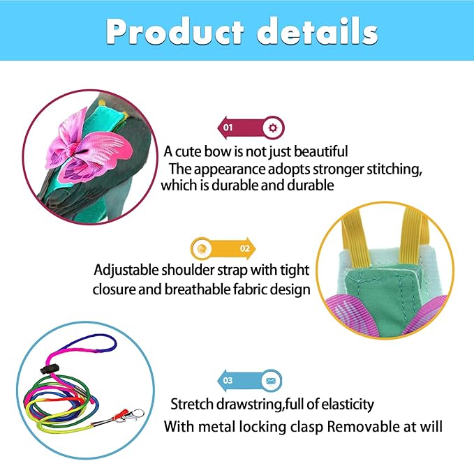 Bird Diapers Harness and Leash Parrot Diapers Parrot Flight Clothes Suit Bird Clothes Washable Bird Nappy Recovery Diapers for Small Medium Birds Parakeets Parrot Cockatoos Cockatiel Macaws-Small